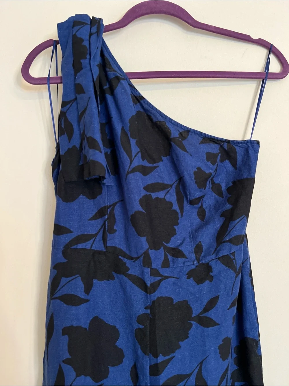 Kate Spade One-Shoulder Blue & Black Floral Jumpsuit Sz 4